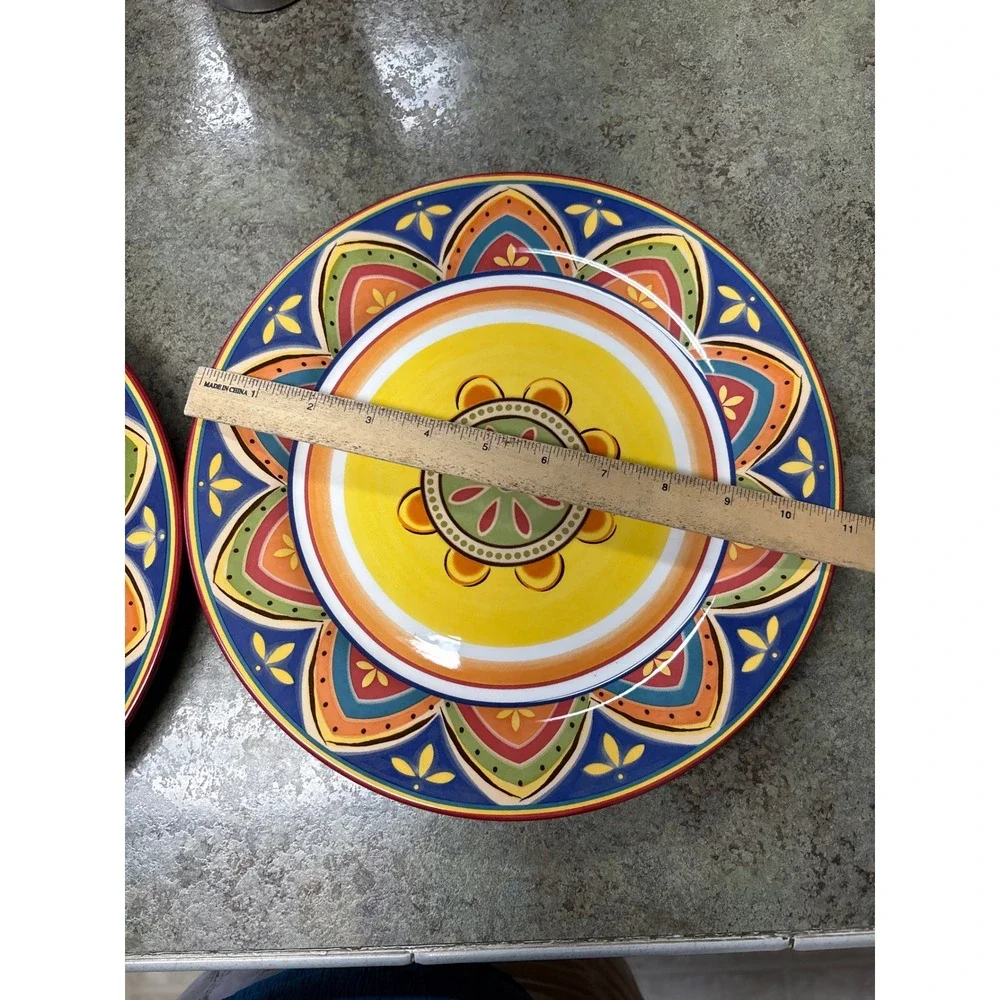 Pier 1 Mexicali Ironstone Dinner Plate Set of 2 Multi-Color Floral 10.75 in Boho